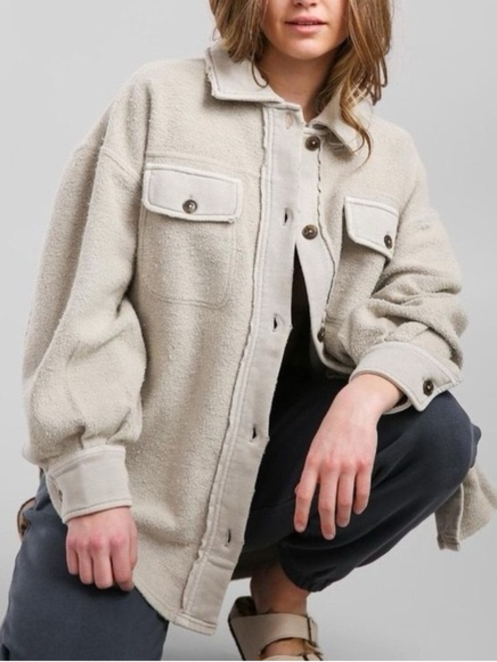 Free People Cream Teddy Shacket Jacket
